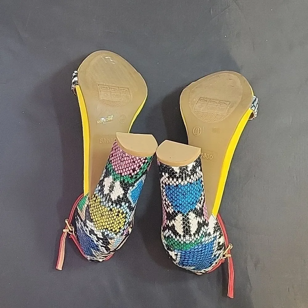 BAMBOO OPEN TOE TWO PIECE SNAKESKIN CHUNKY HEEL SANDAL